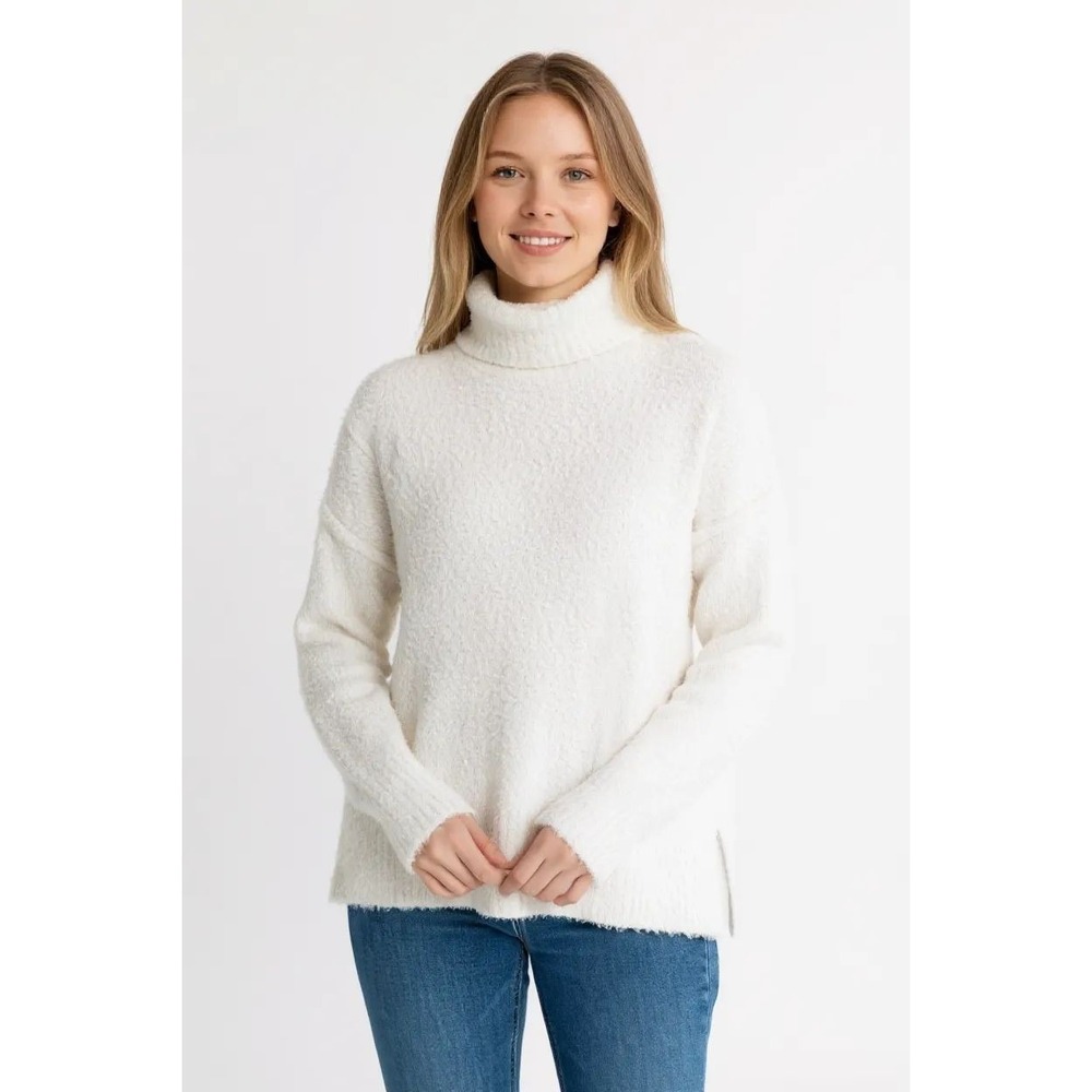 Aerie Offline Fuzzy Turtleneck Sweater XS Ivory Soft Cozy Knit Thumbhole Pullove